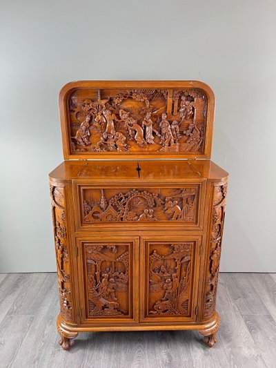 Meuble Bar Asiatique En Bois Sculpté , Début XXe Siècle