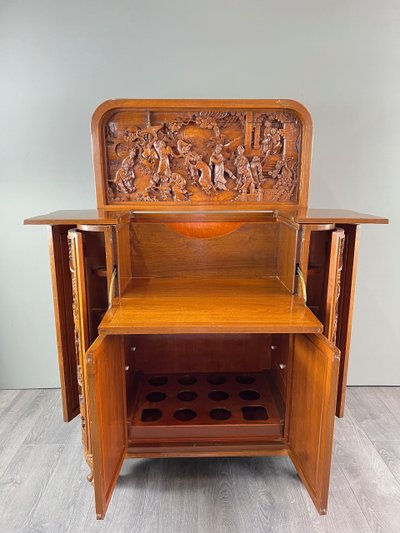 Meuble Bar Asiatique En Bois Sculpté , Début XXe Siècle