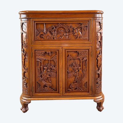 Meuble Bar Asiatique En Bois Sculpté , Début XXe Siècle