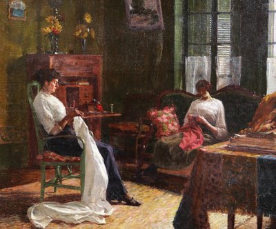 François FORICHON, Zwei nähende Frauen in einem Interieur