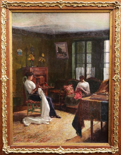 François FORICHON, Zwei nähende Frauen in einem Interieur