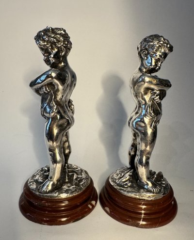 Comédie et Tragédie - Louis KLEY - 2 bambini in bronzo argentato - Putti