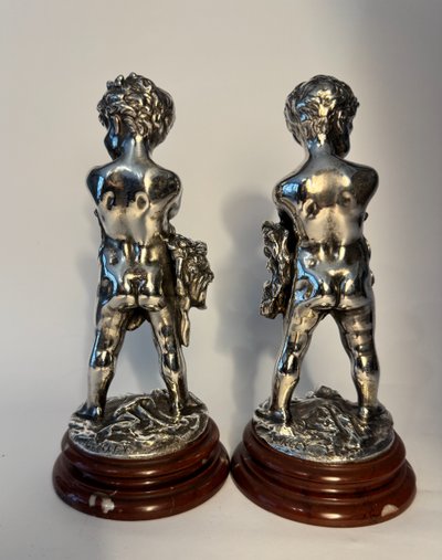Comédie et Tragédie - Louis KLEY - 2 bambini in bronzo argentato - Putti