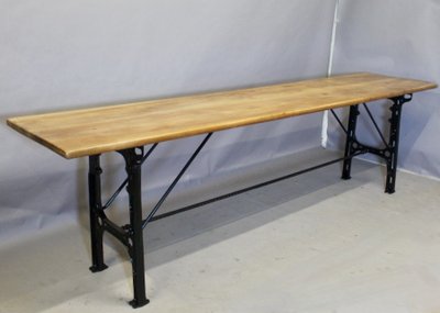 Large Industrial Console Walnut top Cast-iron legs