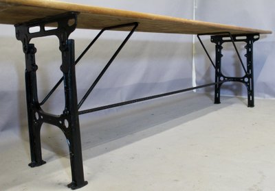 Large Industrial Console Walnut top Cast-iron legs