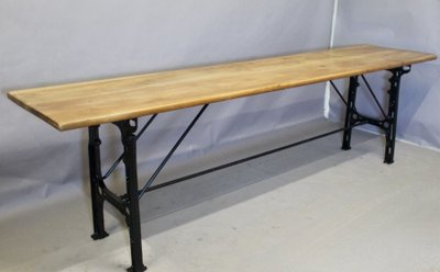 Large Industrial Console Walnut top Cast-iron legs