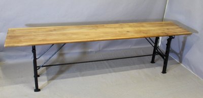 Large Industrial Console Walnut top Cast-iron legs