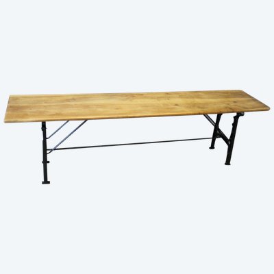 Large Industrial Console Walnut top Cast-iron legs