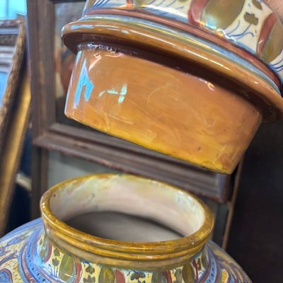 Antico grande vaso Potiche Santarelli Gualto Tadino 1920 Liberty con Gallo Altezza cm 48 