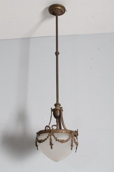 Antique chandelier liberty 1930 opaline glass and bronze . mis h 95 diameter cm 25