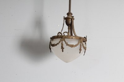 Antique chandelier liberty 1930 opaline glass and bronze . mis h 95 diameter cm 25