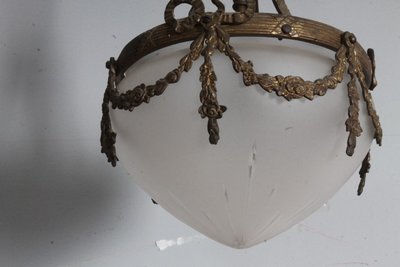 Antique chandelier liberty 1930 opaline glass and bronze . mis h 95 diameter cm 25