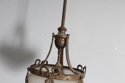 Antique chandelier liberty 1930 opaline glass and bronze . mis h 95 diameter cm 25