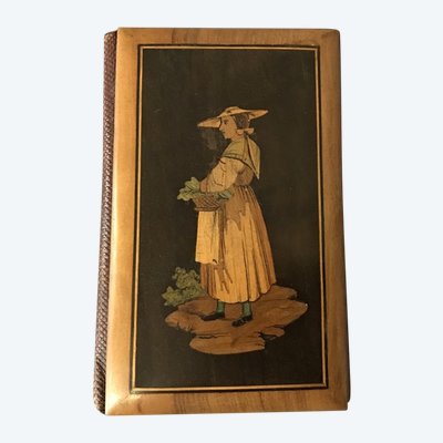 Antique 19th century inlaid wood cardholder
