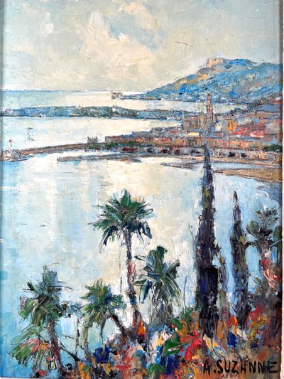View of Menton from the Italian border - Oil on canvas signed André Suzanne - 1971