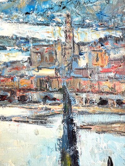 View of Menton from the Italian border - Oil on canvas signed André Suzanne - 1971