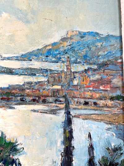 View of Menton from the Italian border - Oil on canvas signed André Suzanne - 1971