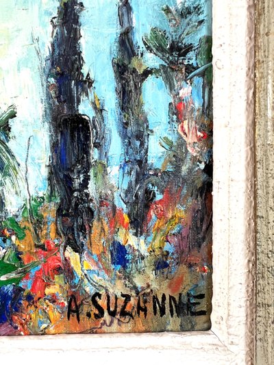 View of Menton from the Italian border - Oil on canvas signed André Suzanne - 1971