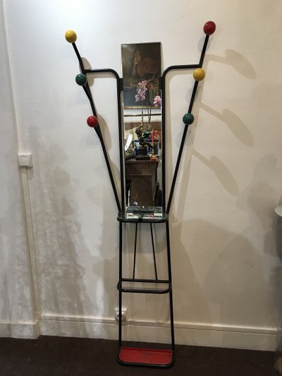 Black iron coat rack, 1970s, after Roger Ferraud