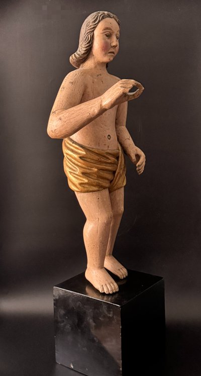 Person oder Engel aus geschnitztem Holz polychrom Frankreich 17. Jahrhundert H72