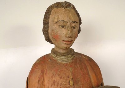 Large Polychrome Wooden Statue Saint Laurent Gril Cuisiniers 17th century