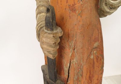Large Polychrome Wooden Statue Saint Laurent Gril Cuisiniers 17th century