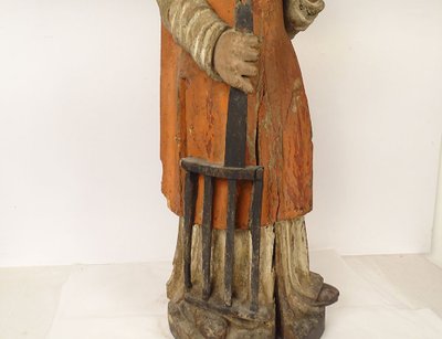 Large Polychrome Wooden Statue Saint Laurent Gril Cuisiniers 17th century