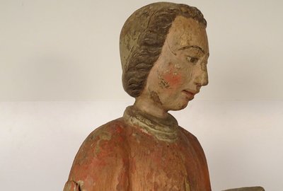 Large Polychrome Wooden Statue Saint Laurent Gril Cuisiniers 17th century