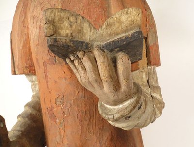 Large Polychrome Wooden Statue Saint Laurent Gril Cuisiniers 17th century