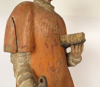 Large Polychrome Wooden Statue Saint Laurent Gril Cuisiniers 17th century