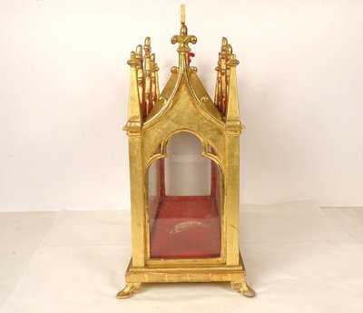 Châse Reliquaire Bois Doré Chapelle Gothique Saints Vincent Fleur Lys 19th century