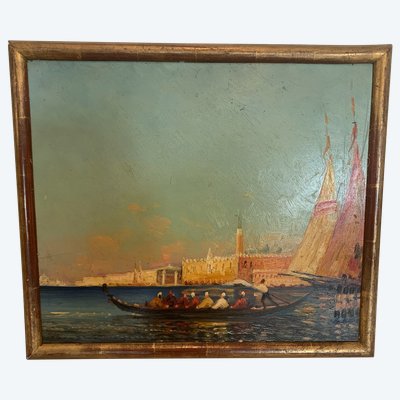 Oil on panel "View of the Grand Canal in Venice "20th century