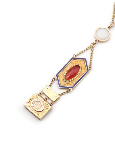 Bracelet cornaline Premier Empire en or 18k, Collier ancien vers 1810, or émail, Bijou Ancien