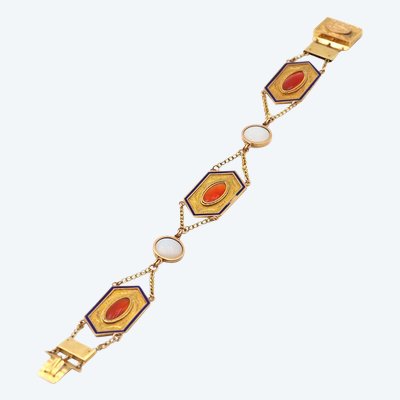 Bracelet cornaline Premier Empire en or 18k, Collier ancien vers 1810, or émail, Bijou Ancien