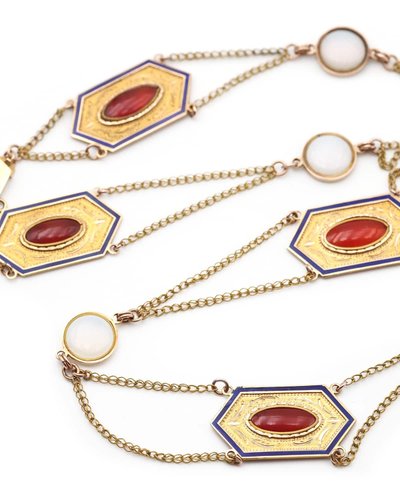 Collier draperie Premier Empire en or 18k, Collier ancien vers 1810, or émail, Bijou Ancien