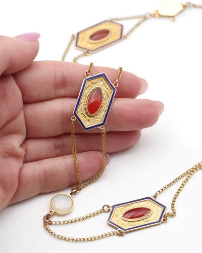 Collier draperie Premier Empire en or 18k, Collier ancien vers 1810, or émail, Bijou Ancien