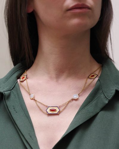 Collier draperie Premier Empire en or 18k, Collier ancien vers 1810, or émail, Bijou Ancien