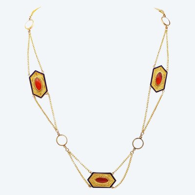 Collier draperie Premier Empire en or 18k, Collier ancien vers 1810, or émail, Bijou Ancien