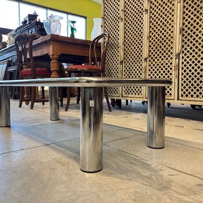 Smoking coffee table 1970s chrome and smoked glass - model Sesann Frattini for Cassina .mis120 x 60 x 3