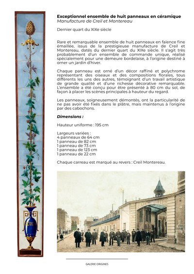 Creil Montereau, set di 8 pannelli in ceramica