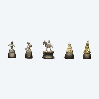 Tibet, 19th century, Rare set of five Buddhist pantheon figurines in finely chased silver