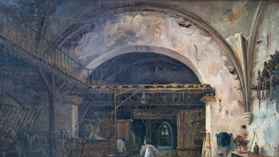 Eugène Ramade (1802-1890), Der junge Pferdepfleger im Stall, Öl