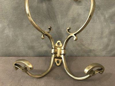 19th century double coat hook in polished and varnished brass