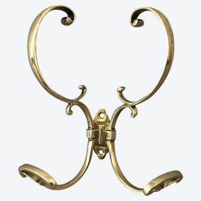 19th century double coat hook in polished and varnished brass