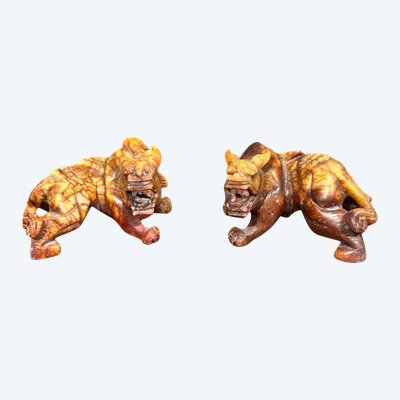 Pair of Soapstone Foo Dogs