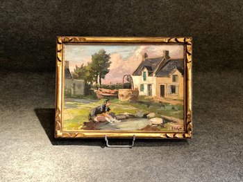 Bretagne Huile Sur Panneau Signée Henry (ou Henri) Vollet (1861 - 1945), Fin XIX / Début XXe Siècle : Scéne de vie bretonne.