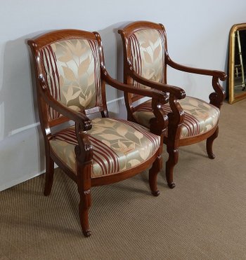  Paire de Fauteuils en Acajou de Cuba massif, époque Restauration – Début XIXe 