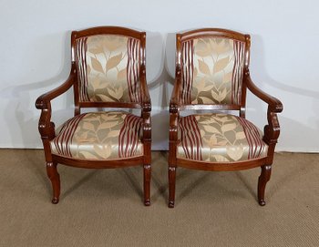  Paire de Fauteuils en Acajou de Cuba massif, époque Restauration – Début XIXe 
