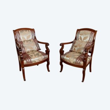  Paire de Fauteuils en Acajou de Cuba massif, époque Restauration – Début XIXe 