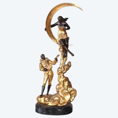 Bronzo inizio XX secolo, 73 cm, L. RAPHAEL, Pierrot